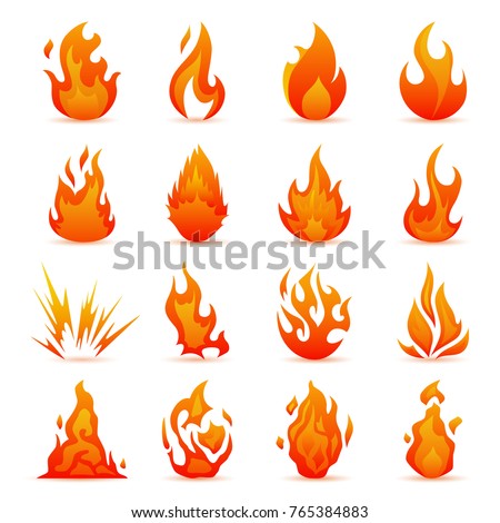 Vector set of fire and flame icons. Colorful Flames in the Flat Style. Simple, Icons Bonfire