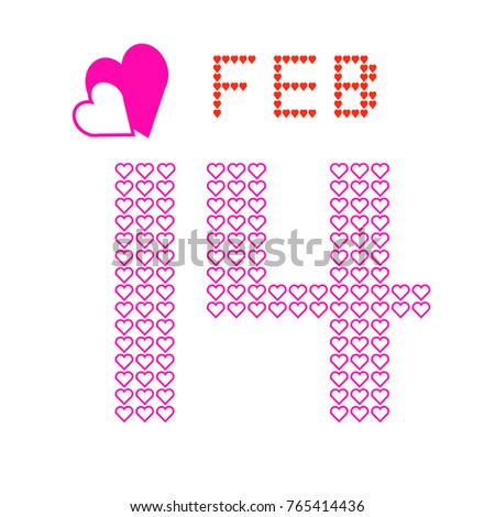 Happy Valentine's day. Pink couple hearts among several small hearts that made up "14" and "FEB" words. Vector illustration, EPS10. Use as clip art, greeting card, icon, etc. Concepts of love, destiny