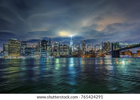 View of Manhattan with clouds, NYC.