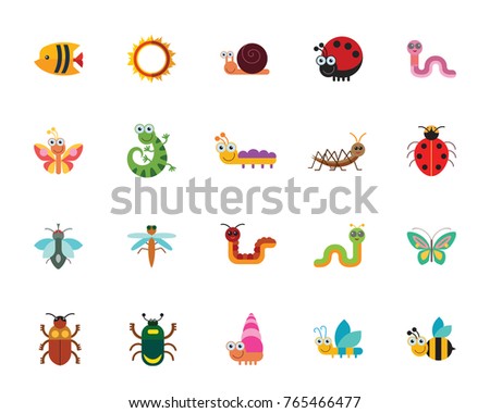 Funny insects icon set