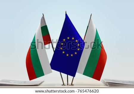 Bulgarian flags and European Union flag between