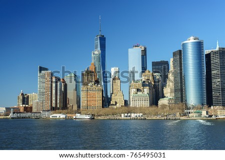 Manhattan skyline from the Staten Island public ferry.