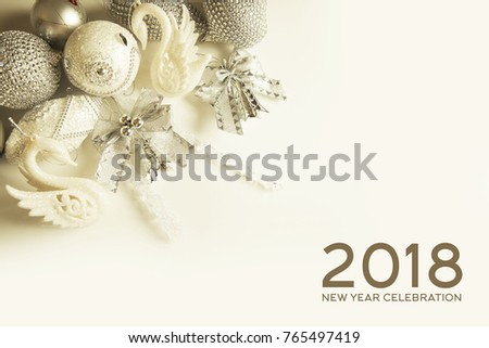 shiny christmas background with beautiful toys for new year tree