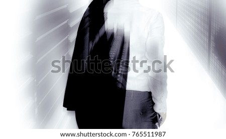 Double exposure of businessman and Hong Kong city view
