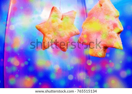 Christmas treats traditional christmas cookies and candy. Christmas concept with cookies and blurred background. Colorful picture