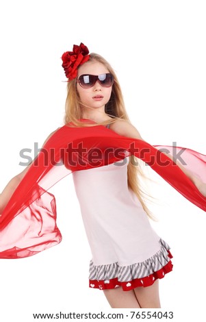 beautiful teenage girl dancing in red in studio
