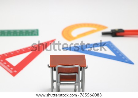 School supplies used in math class, geometry or science. 
Mathematics geometry tool for student in math class on white background. Mathematics concept.