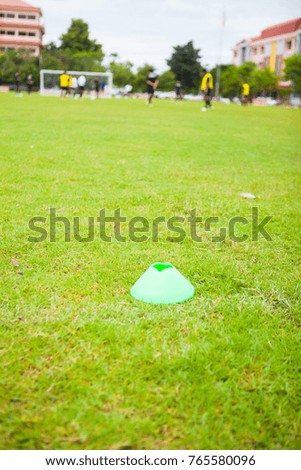 Football Markers are in the middle of the football field.
