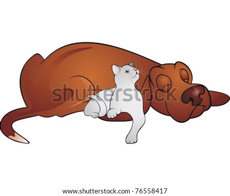 Cat and dog are sleeping, illustration