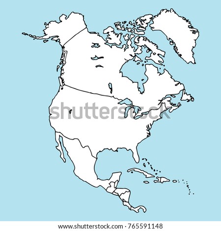 North America. Mainland. Map of North America. Vector illustration outline map of North America. Hand drawn atlas, globe, map of North America.