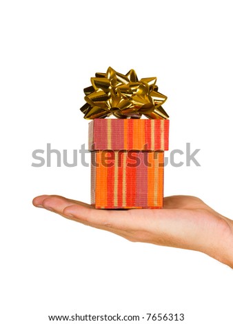 Hand and gift, isolated on white background