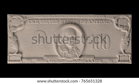Gypsum picture bas-relief in the form of a paper bill hundred dollars