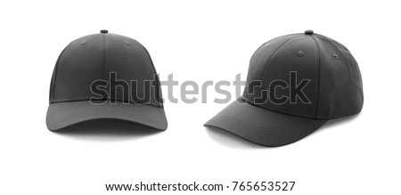 Baseball cap black with shadow templates, front views isolated on white background. Mock up. Set Royalty-Free Stock Photo #765653527