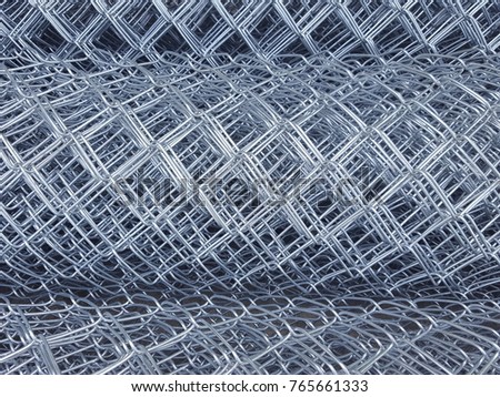 Rolls of wire mesh steel for construction put a pile on the ground, Steel wire tie in construction site. for Installation of barbed wire. Royalty-Free Stock Photo #765661333