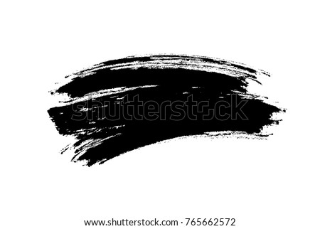Brushstroke isolated on white background. Vector black blot brush, ink splash or smudge makeup texture swatch. Royalty-Free Stock Photo #765662572