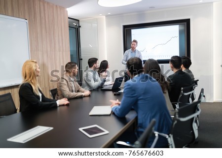 Picture of business meeting in conference room Royalty-Free Stock Photo #765676603