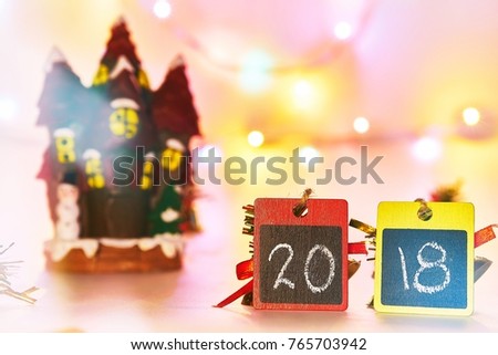 Christmas decorations with castle and snowman background , Xmas theme, Happy New Year 2018 