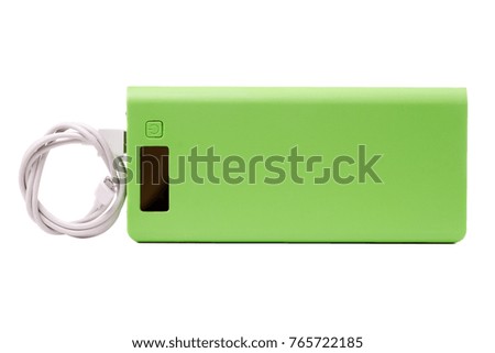 two power bank with usb cable on white background isolation