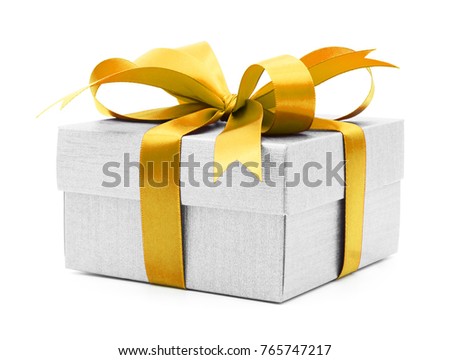 Christmas and New Year's Day , yellow white gift box white background Royalty-Free Stock Photo #765747217