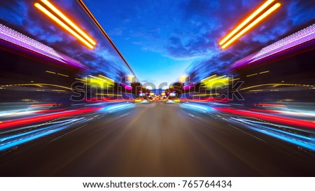 Abstract background of high speed moving in night city Royalty-Free Stock Photo #765764434