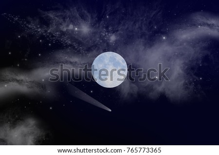 White moon with milky way in deep space