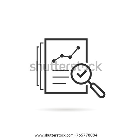 thin line assess icon like review audit risk. linear flat trend quality logotype graphic art design isolated on white background. concept of find internal vulnerable bill or data research and survey Royalty-Free Stock Photo #765778084