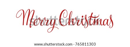 Merry Christmas vintage calligraphy vector text and xmas holiday celebration greeting card design. Horizontal red banner and poster with lettering on white. Typography design element. EPS 10.