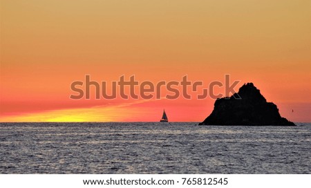 sequence of travel of a sailboat during sunset in the Mediterranean Sea, peace, calm, serenity, harmony, fullness, well-being, nature, natural, contemplate, meditate, breathe, grow, happiness, 