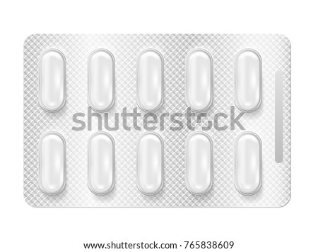 Realistic 3d blister pills. Royalty-Free Stock Photo #765838609