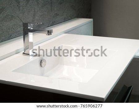 Bathroom interior with sink and faucet. Royalty-Free Stock Photo #765906277