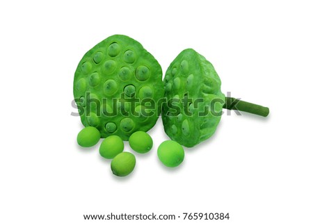 fresh Pods of Lotus and seeds isolated on White background