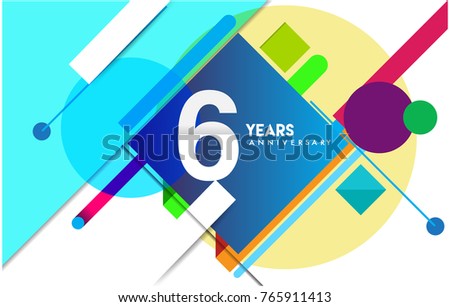 6th years anniversary logo, vector design birthday celebration with colorful geometric isolated on white background.