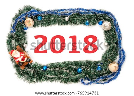 green blue frame with balls and santa claus for new year and christmas on a white background with numbers