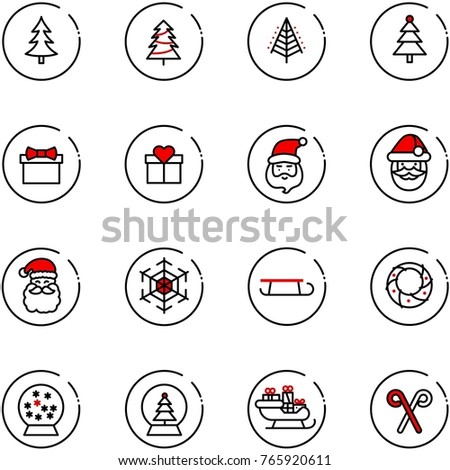 line vector icon set - christmas tree vector, gift, santa claus, snowflake, sleigh, wreath, snowball, stick