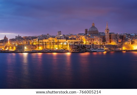View of Valletta at night from Sliema, Malta
