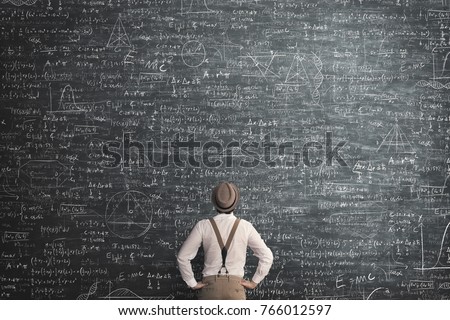 man think how to solve a mathematical problem Royalty-Free Stock Photo #766012597