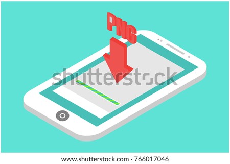  Smartphone isometric Download app concept. Vector illustration
