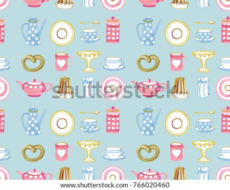 tea time watercolor seamless pattern for paper, wallpaper, fabrics