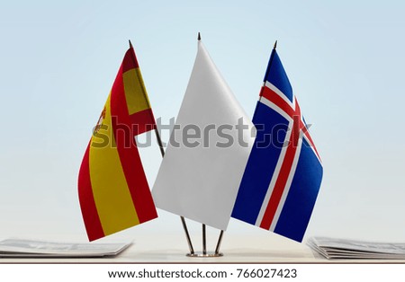 Flags of Spain and Iceland with a white flag in the middle