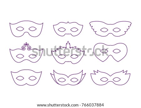 set of carnival mask on purple silhouette