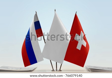 Flags of Russia and Switzerland with a white flag in the middle