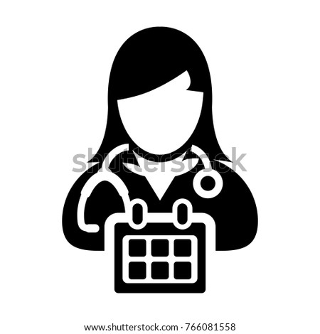 Doctor Appointment Icon Vector With Stethoscope for Medical Consultation Physician Profile Female Avatar with Calendar Symbol in Glyph Pictogram illustration
