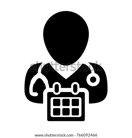 Doctor Appointment Icon Vector With Stethoscope for Medical Consultation Physician Profile Male Avatar with Calendar Symbol in Glyph Pictogram illustration
