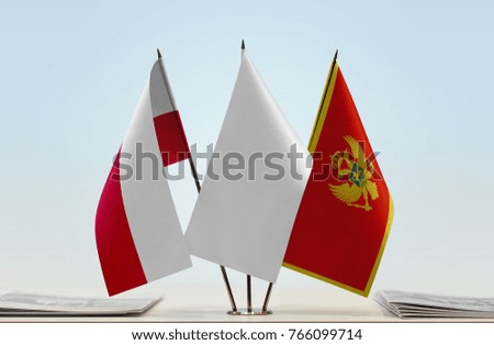 Flags of Poland and Montenegro with a white flag in the middle