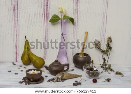 Still life pear. Wooden background- autumn nature. Abstract scene for drawing objects