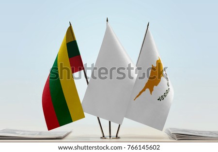 Flags of Lithuania and Cyprus with a white flag in the middle