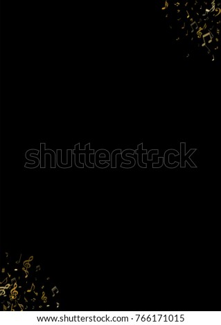 Golden musical notes flying border isolated on black background. Stylish symphony signs frame, gold notes for sound and tune music. Vector melody metallic symbols framing for book pages cover print.