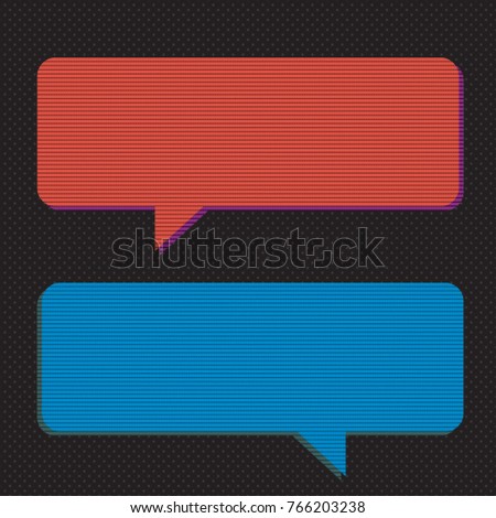 Blank Speech Bubbles Extended Rectangle Shape Modern Space Hologram Style - Red Blue and Purple Elements on Black Dots Wallpaper Background - Vector Flat Graphic Design