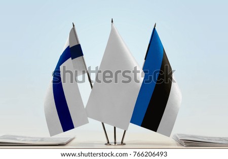 Flags of Finland and Estonia with a white flag in the middle