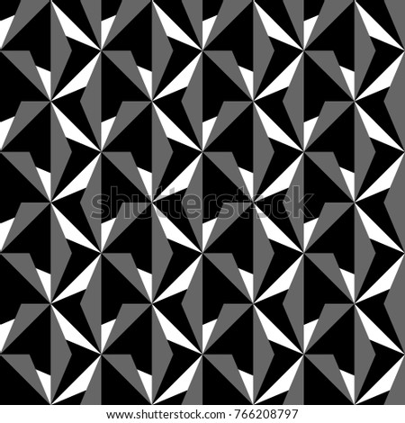 Seamless surface pattern design with modern ornament. Triangles, quadrangles background. Image with repeated triangular, quadrangular shapes. Geometric image. Ethnic embroidery motif. Vector for print